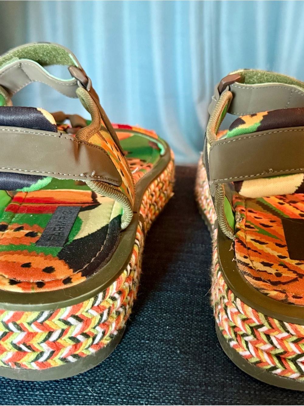 FARM Rio Multicolor Patterned Strap Sandals - Green/Orange - Picture 4 of 6